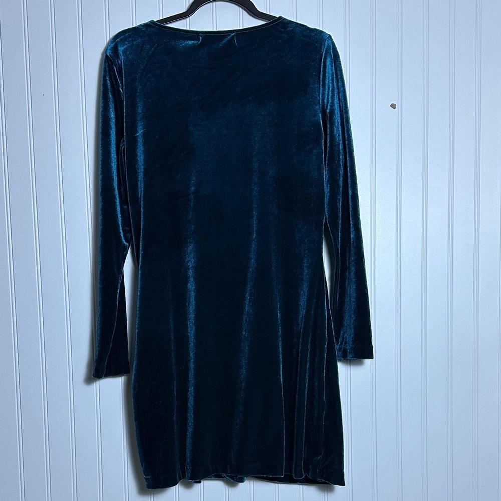 Elodie Deep Blue Velvet Long Sleeve Dress Sz L V Neck Velvet Party Cocktail - Picture 8 of 13